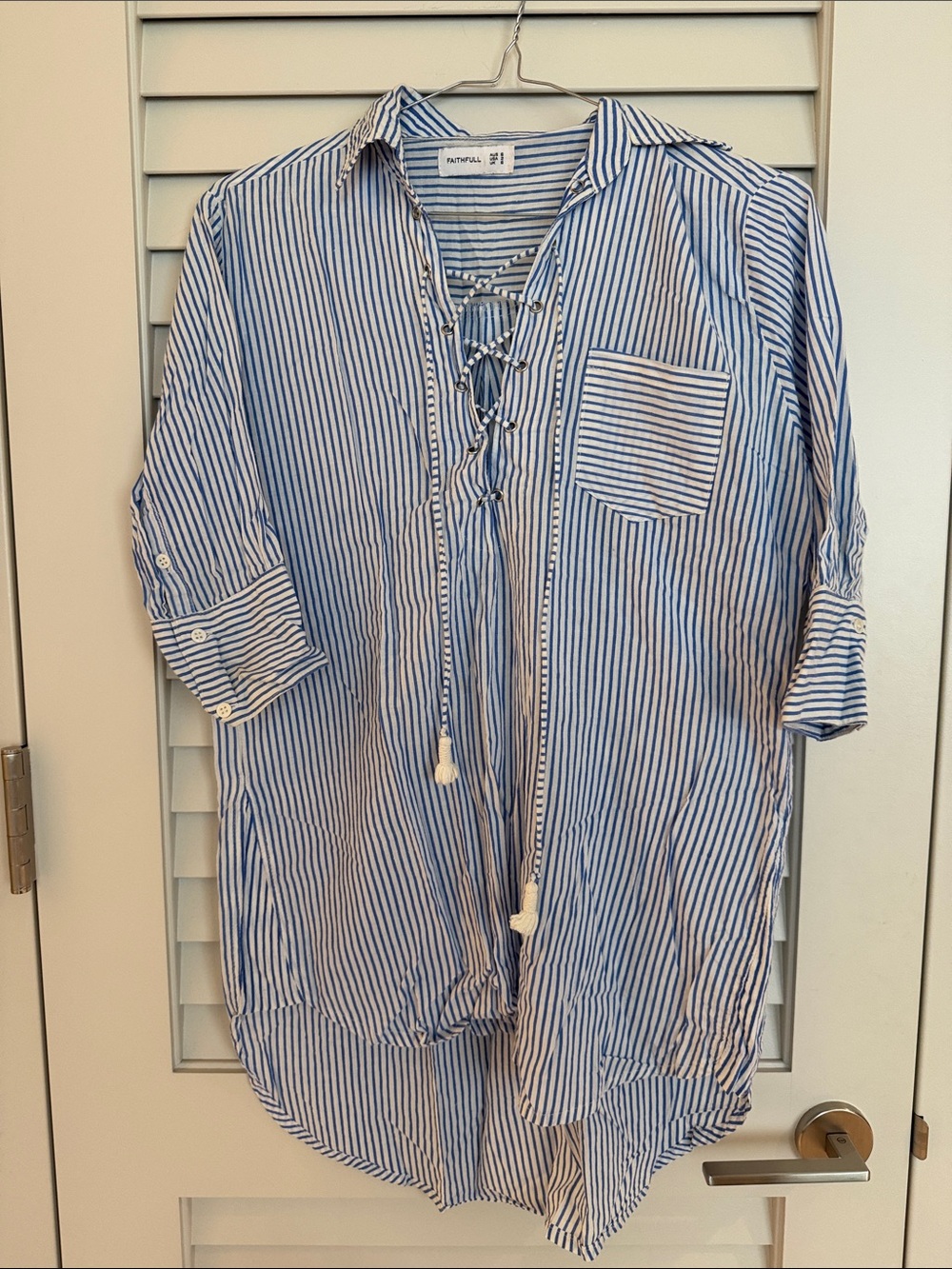 Faithfull the Brand Striped Swim Coverup Lace-Up Shirt Dress Tunic size 2